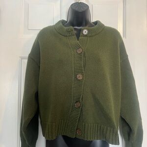 LOFT Olive Green Button-Up Cardigan